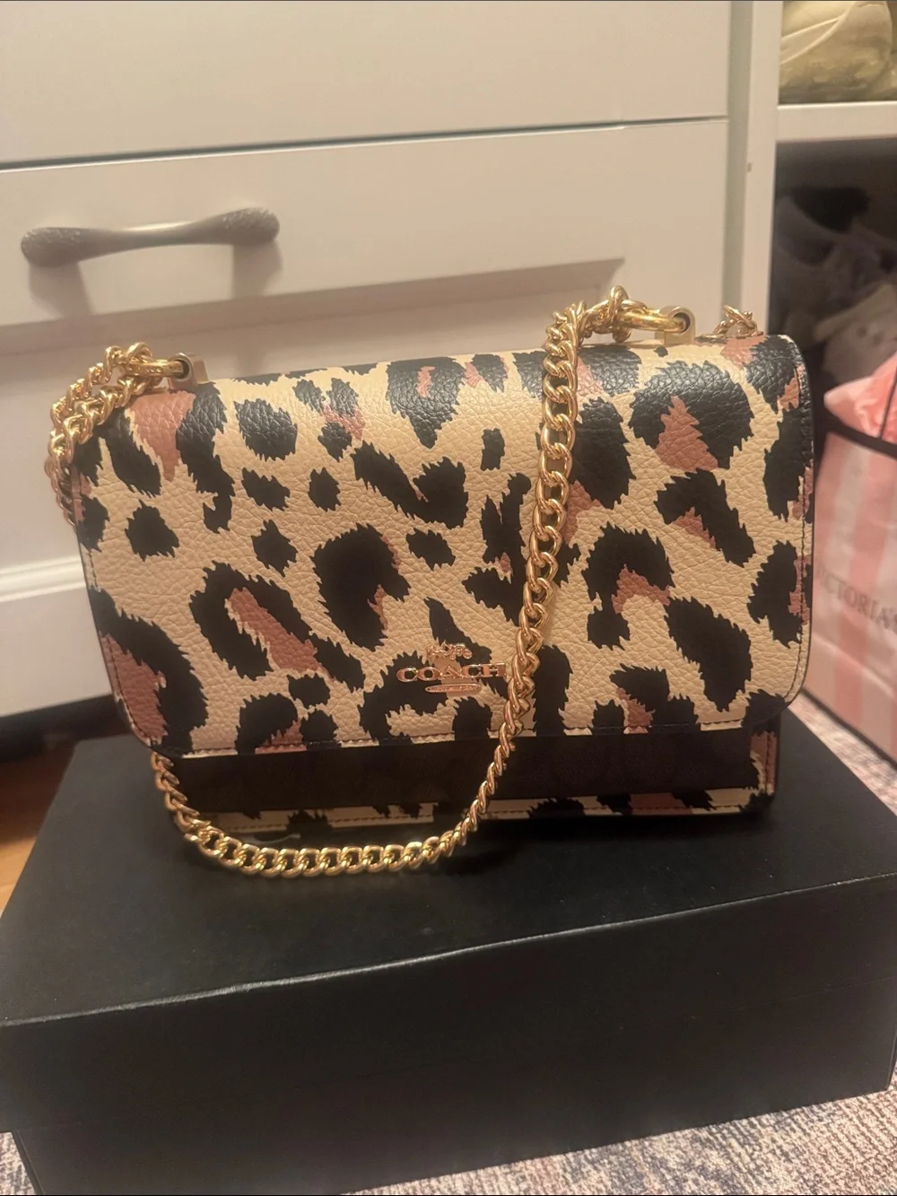 Coach Leopard-Print Crossbody Bag - Brown/Black/Pink